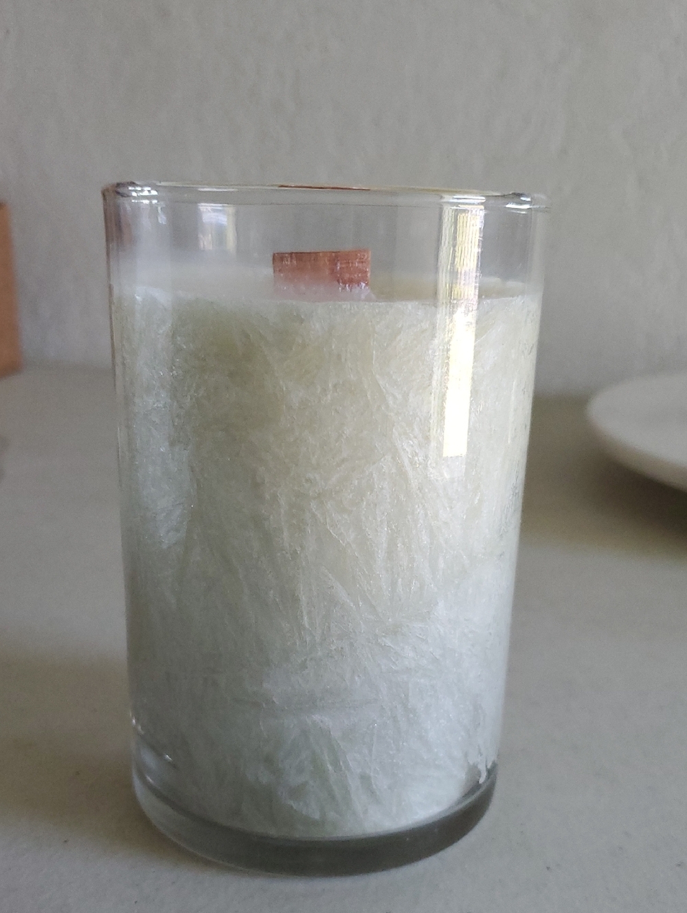 Gardenia Two-Tone Textured Palm Candle Wood Wick 50 Hours Home Interiors NEW